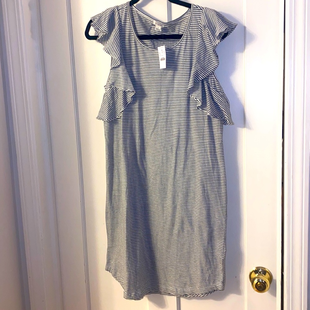 NWT Jcrew factory cotton ruffle lightweight casual dress, black / white, small!